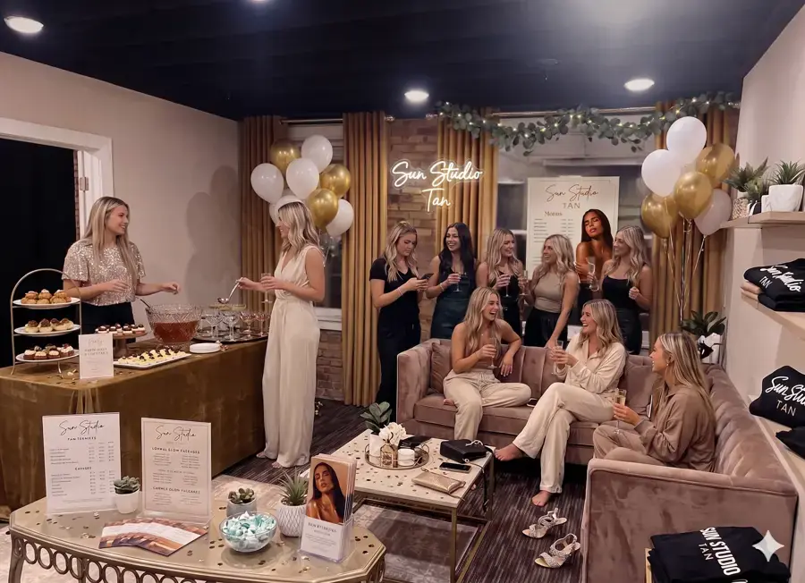 A sorority gathering in the studio lounge